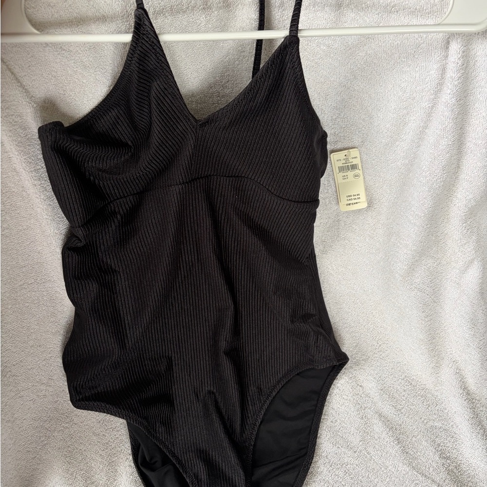 aerie Black Ribbed One-Piece Swim Suit